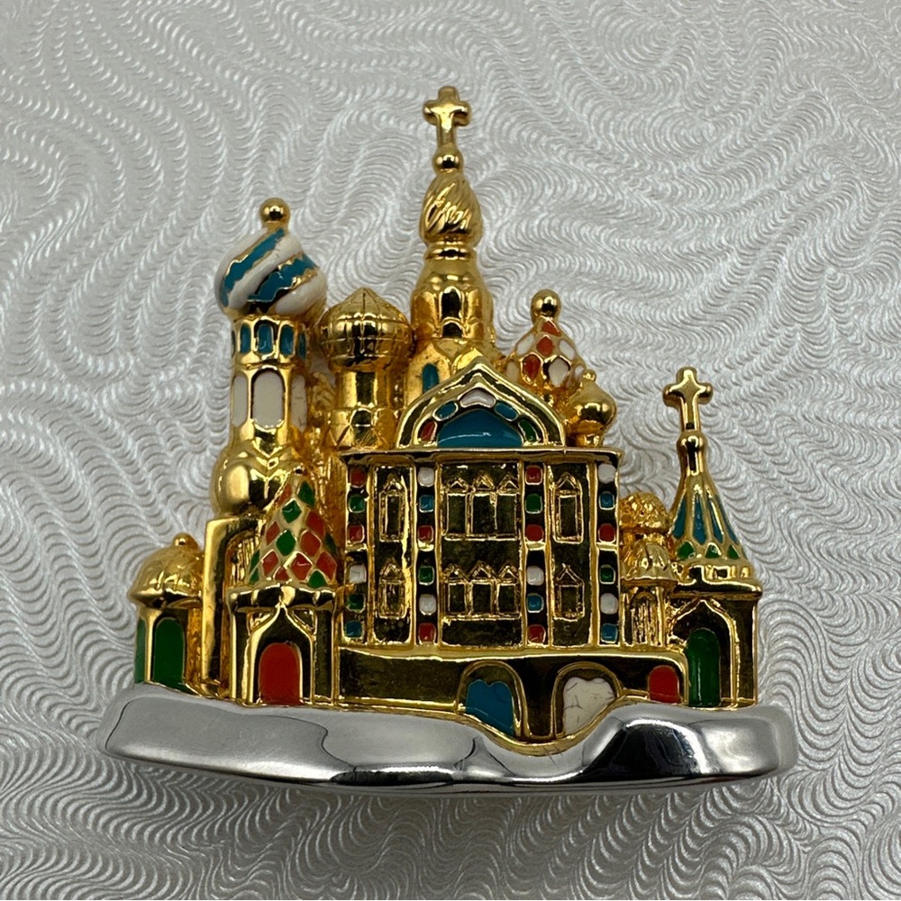 Enamel‎ Two Tone Russian Cathedral Brooch Joan Rivers #513